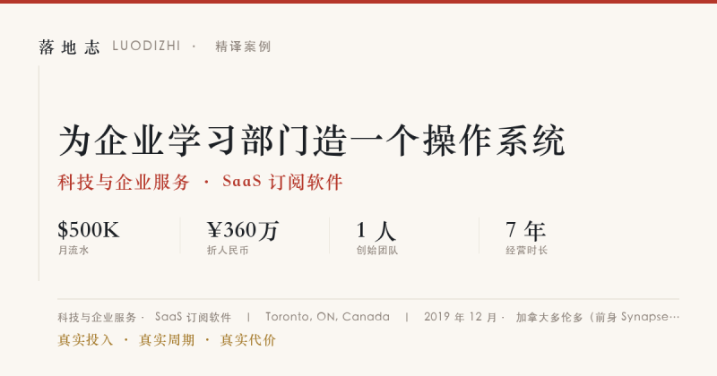 科技与企业服务-SaaS 订阅软件 | 月流水 ¥360万｜为企业学习部门造一个操作系统落地志 - 创业与数字化落地案例库｜真实投入·真实周期·真实代价落地志